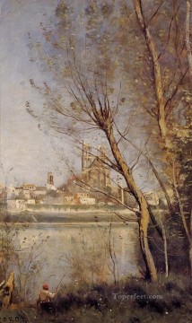 ナント 木々の外光を通して見える大聖堂と街 ロマン主義 ジャン・バティスト・カミーユ・コロー Oil Paintings
